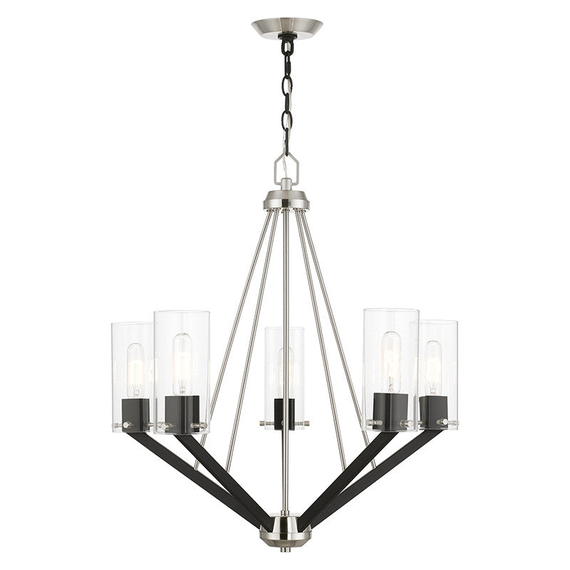 Livex Lighting Beckett Collection  5 Light Brushed Nickel & Black Chandelier in Brushed Nickel & Black 51165-91