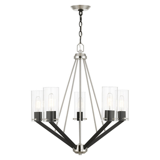 Livex Lighting Beckett Collection  5 Light Brushed Nickel & Black Chandelier in Brushed Nickel & Black 51165-91