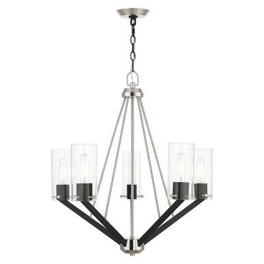 Livex Lighting Beckett Collection  5 Light Brushed Nickel & Black Chandelier in Brushed Nickel & Black 51165-91