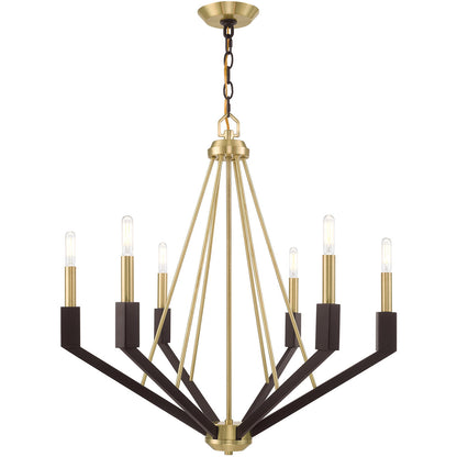 Livex Lighting Beckett Collection 6 Lt Satin Brass & Bronze Chandelier in Satin Brass & Bronze 51166-12