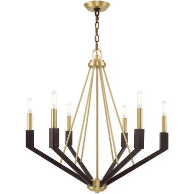 Livex Lighting Beckett Collection 6 Lt Satin Brass & Bronze Chandelier in Satin Brass & Bronze 51166-12