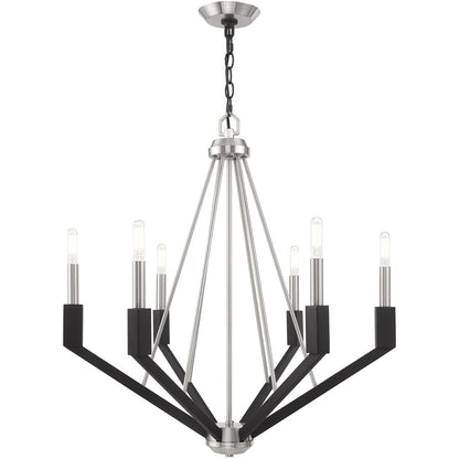 Livex Lighting Beckett Collection 6 Lt Brushed Nickel & Black Chandelier in Brushed Nickel & Black 51166-91