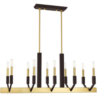 Livex Lighting Beckett Collection 10 Lt Satin Brass & Bronze Linear Chandelier in Satin Brass & Bronze 51168-12