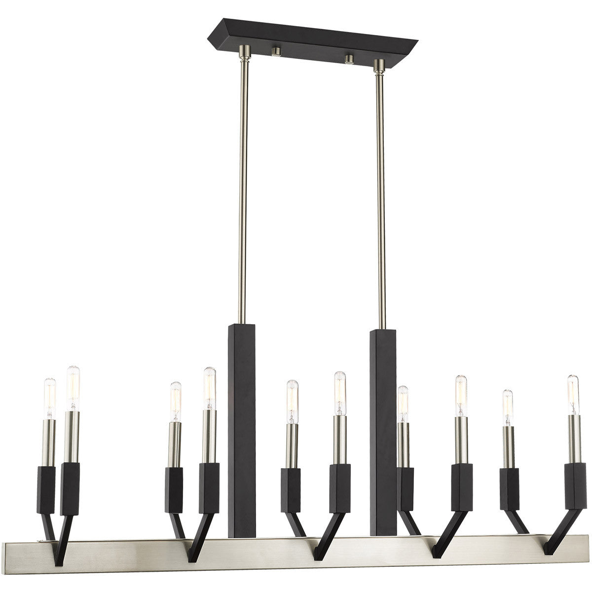 Livex Lighting Beckett Collection 10 Lt Brushed Nickel & Black Linear Chandelier in Brushed Nickel & Black 51168-91