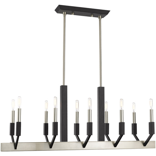 Livex Lighting Beckett Collection 10 Lt Brushed Nickel & Black Linear Chandelier in Brushed Nickel & Black 51168-91