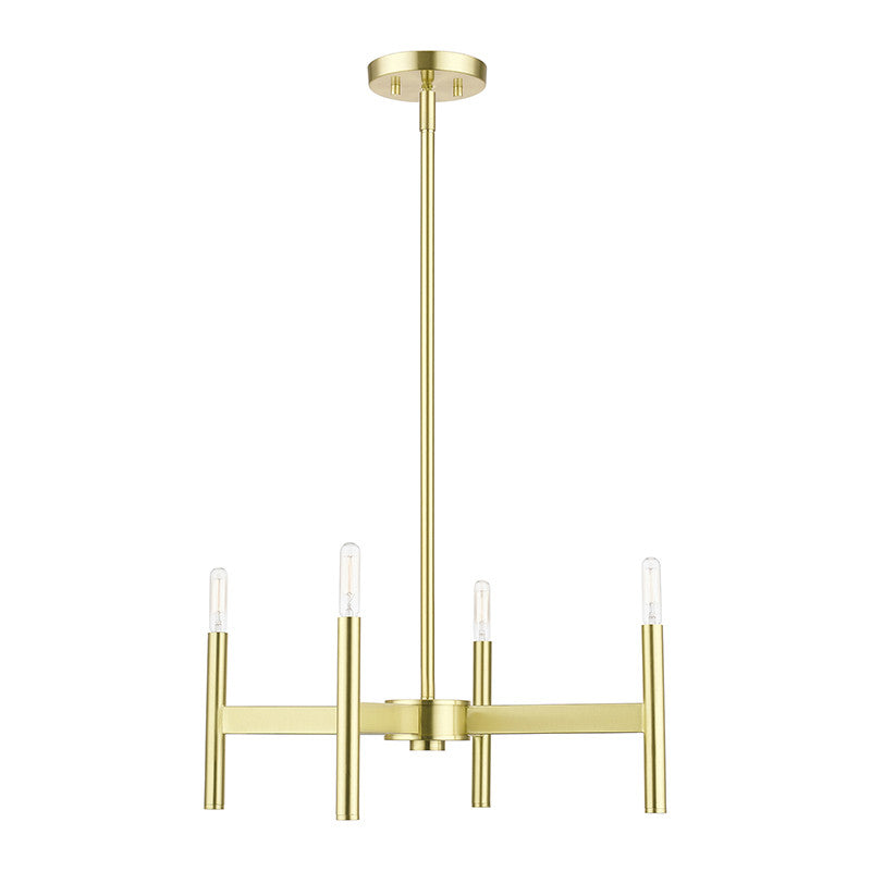 Livex Lighting Copenhagen Collection  4-Light Satin Brass Chandelier in Satin Brass 51174-12