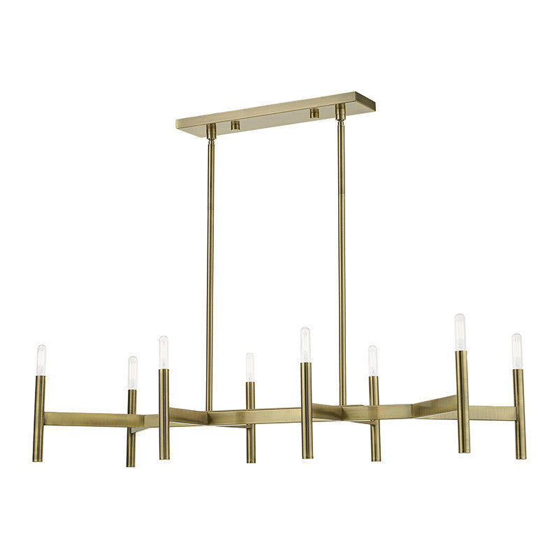 Livex Lighting Copenhagen Collection  8-Light Antique Brass Linear Chandelier in Antique Brass 51178-01