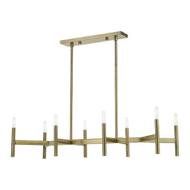 Livex Lighting Copenhagen Collection  8-Light Antique Brass Linear Chandelier in Antique Brass 51178-01