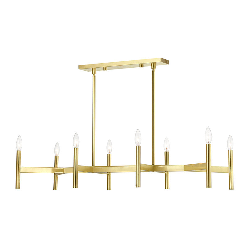 Livex Lighting Copenhagen Collection  8-Light Satin Brass Linear Chandelier in Satin Brass 51178-12