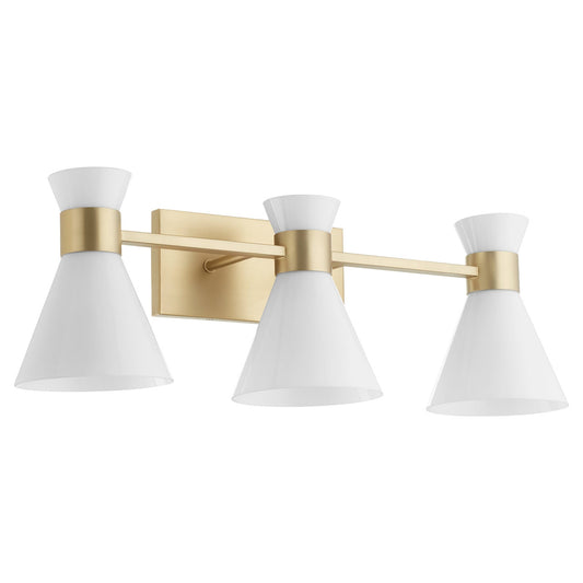 Quorum  Beldar 3 Light Opal Vanity Wall Mount - Aged Brass 5119-3-80