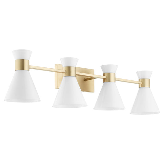 Quorum  Beldar 4 Light Opal Vanity Wall Mount - Aged Brass 5119-4-80