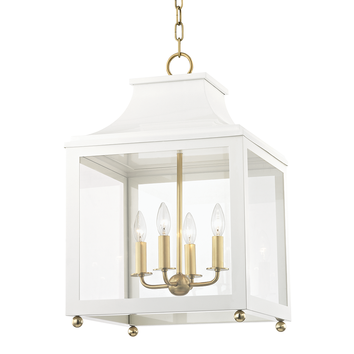 Mitzi 4 Light Lantern in Aged Brass/Soft Off White H259704L-AGB/WH