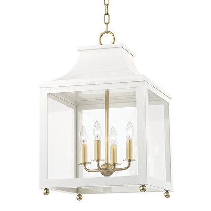 Mitzi 4 Light Lantern in Aged Brass/Soft Off White H259704L-AGB/WH