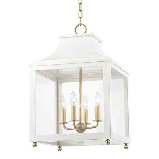 Mitzi 4 Light Lantern in Aged Brass/Soft Off White H259704L-AGB/WH