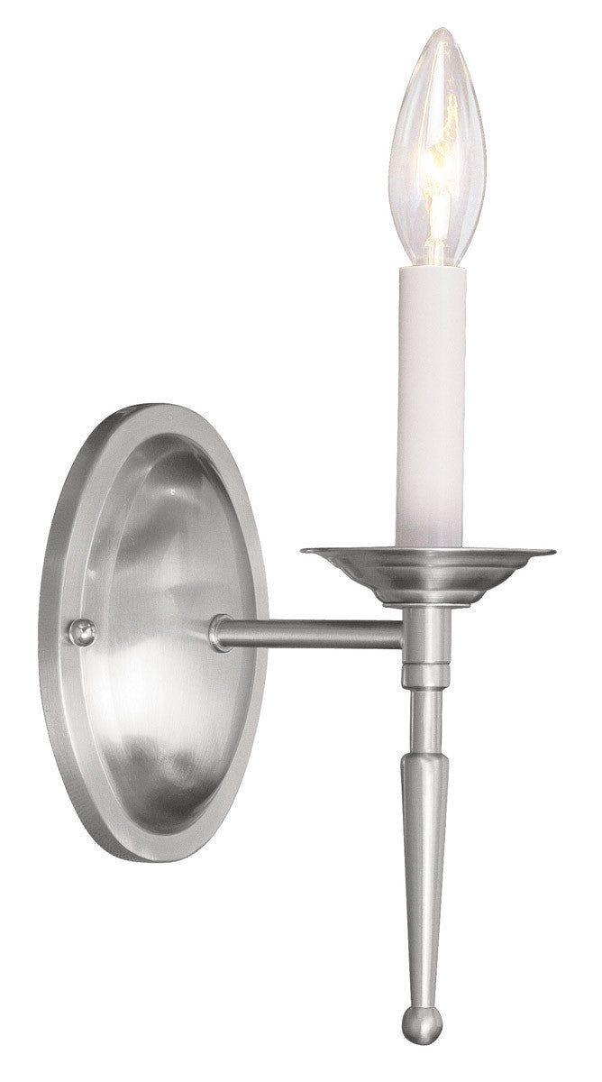 Livex Lighting Williamsburgh Collection 1 Light Brushed Nickel Wall Sconce in Brushed Nickel 5121-91