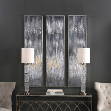 Uttermost Gray Showers Hand Painted Canvases Set/3 51304