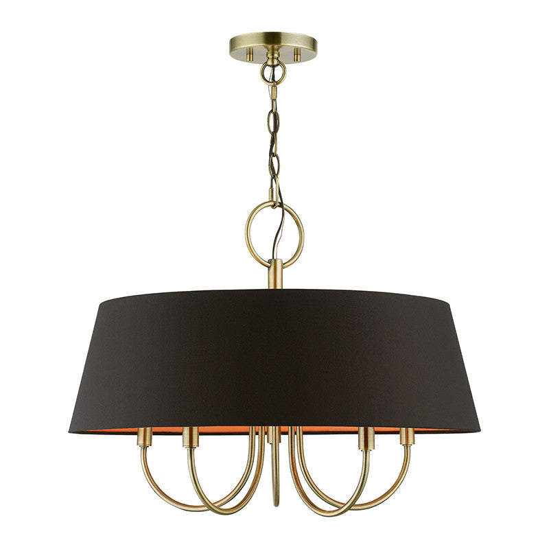 Livex Lighting Palma Collection  5 Light Antique Brass Pendant Chandelier in Antique Brass 51355-01