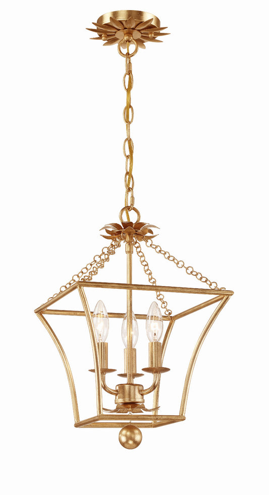 Crystorama Broche 3 Light Antique Gold Lantern 514-GA