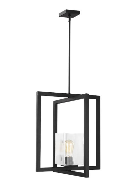 Generation Lighting Mitte transitional 1-light indoor dimmable ceiling hanging single pendant light in midnight black finish with clear glass shade 5141501-112