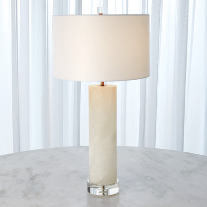 Global Views Alabaster Cylinder Table Lamp in Brass 8.82888