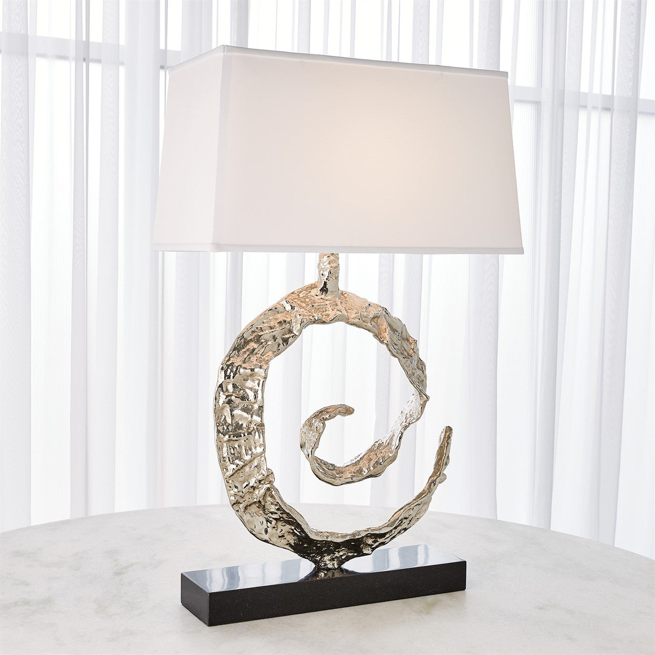 Global Views Swirl Lamp in Nickel with Black Granite 9.93556