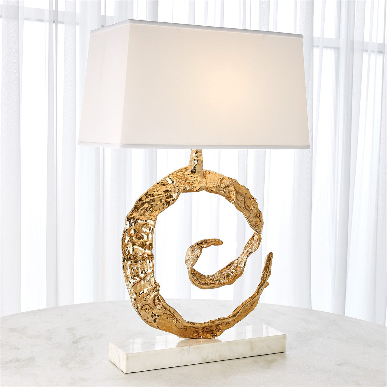 Global Views Swirl Lamp in Brass in White Marble 9.93557