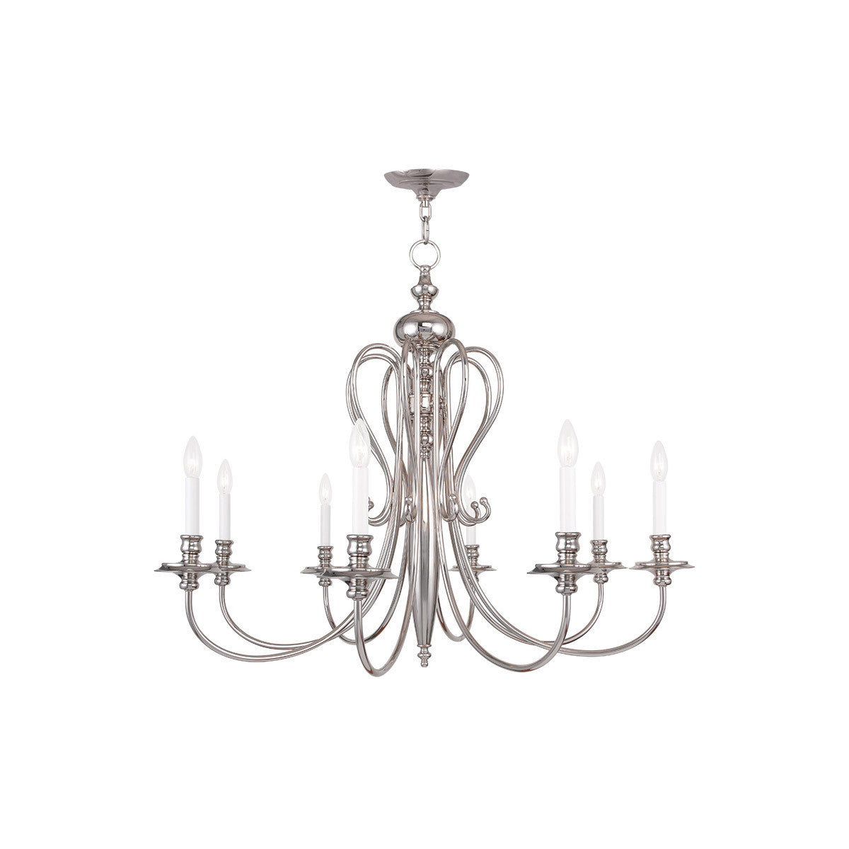 Livex Lighting Caldwell Collection 8 Light Polished Nickel Chandelier in Polished Nickel 5168-35