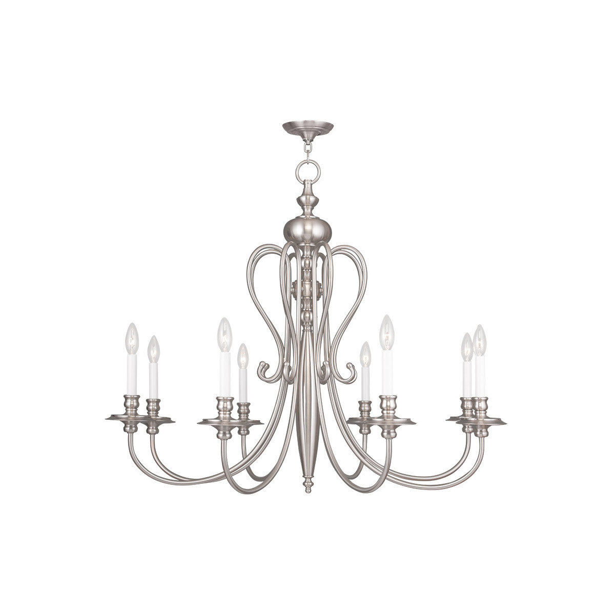 Livex Lighting Caldwell Collection 8 Light Brushed Nickel Chandelier in Brushed Nickel 5168-91