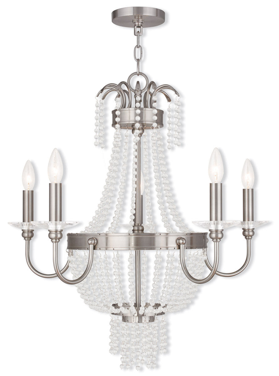 Livex Lighting Valentina Collection 5 Light Brushed Nickel Chandelier in Brushed Nickel 51845-91