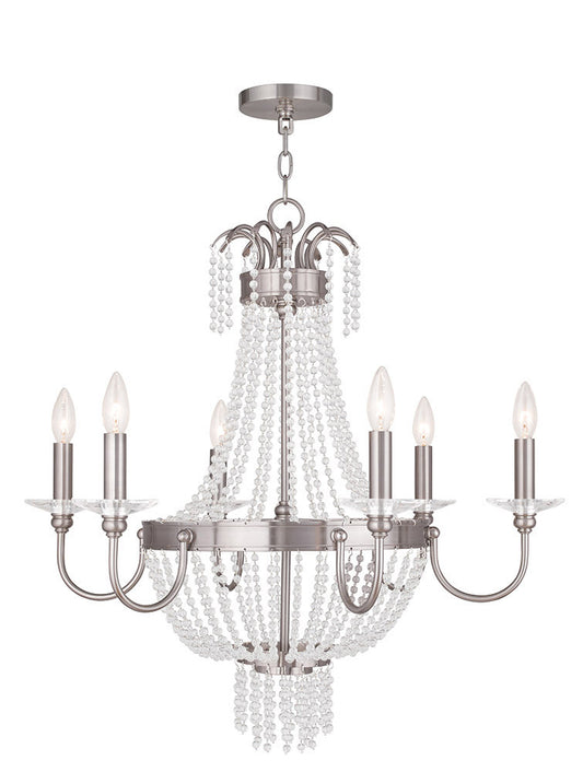 Livex Lighting Valentina Collection 6 Light Brushed Nickel Chandelier in Brushed Nickel 51846-91