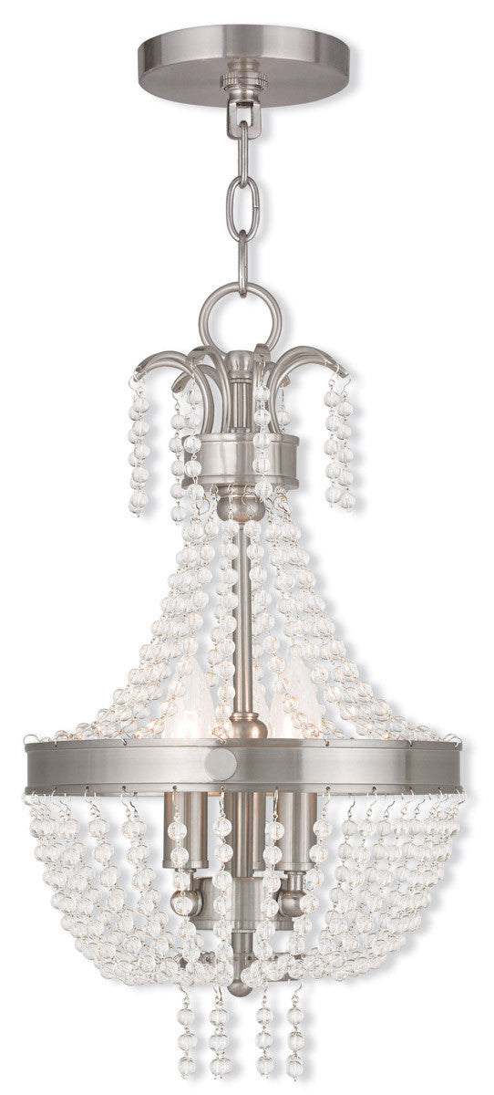 Livex Lighting Valentina Collection 3 Light Brushed Nickel Mini Pendant in Brushed Nickel 51853-91