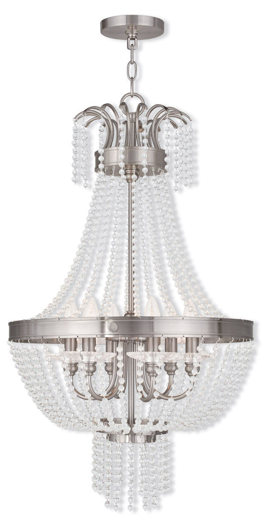 Livex Lighting Valentina Collection 6 Light Brushed Nickel Pendant Chandelier in Brushed Nickel 51856-91