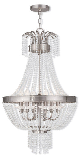 Livex Lighting Valentina Collection 6 Light Brushed Nickel Pendant Chandelier in Brushed Nickel 51856-91