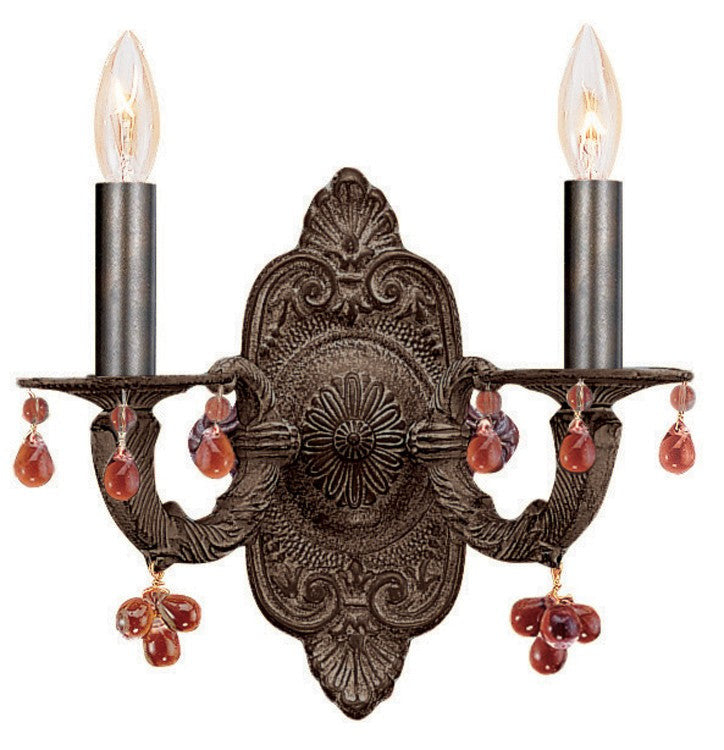 Crystorama Paris Market 2 Light Amber Crystal Venetian Bronze Wall Mount 5200-VB-AMBER