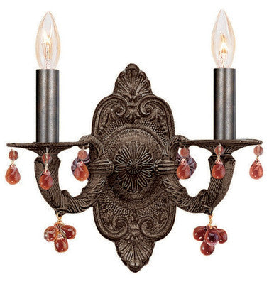 Crystorama Paris Market 2 Light Amber Crystal Venetian Bronze Wall Mount 5200-VB-AMBER