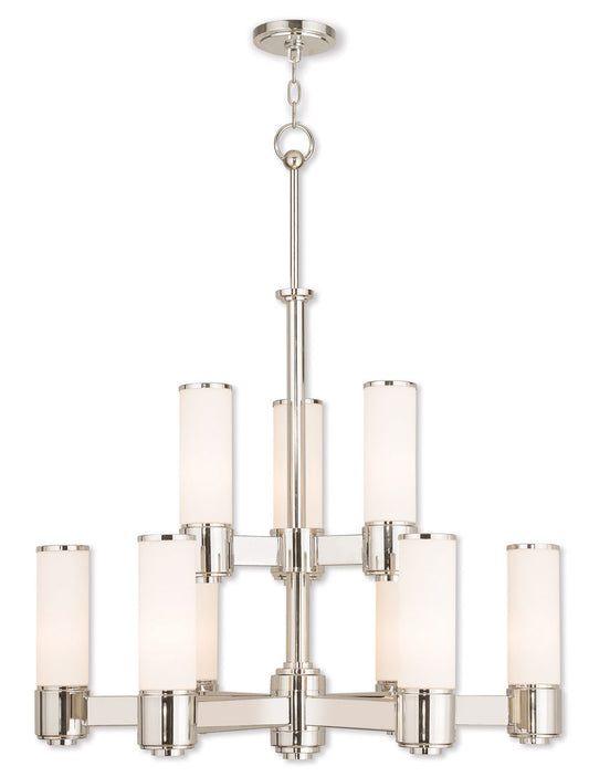 Livex Lighting Weston Collection 9 Light Polished Nickel Chandelier in Polished Nickel 52109-35