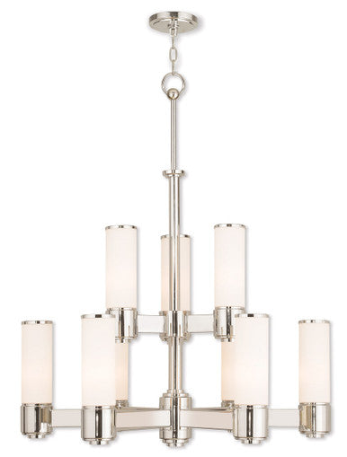 Livex Lighting Weston Collection 9 Light Polished Nickel Chandelier in Polished Nickel 52109-35