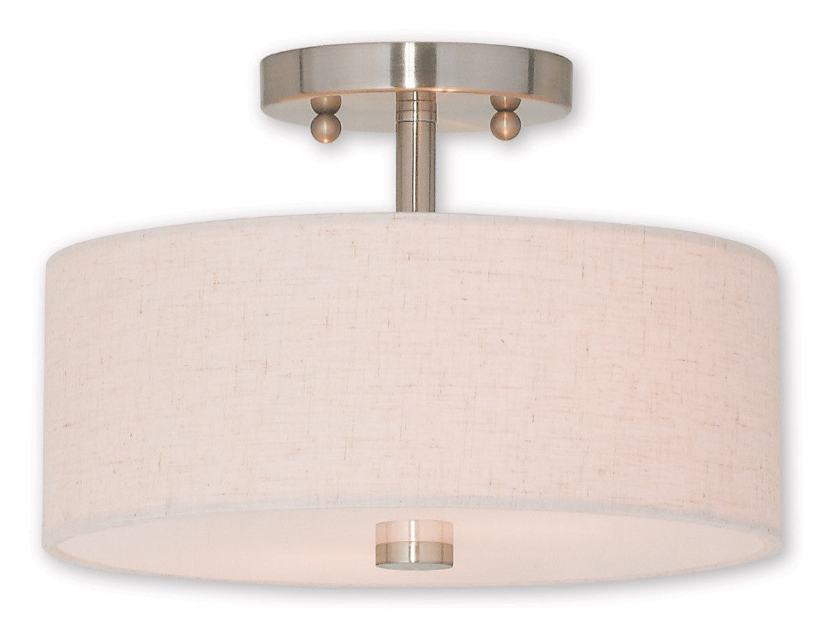 Livex Lighting Meridian Collection 2 Light Brushed Nickel Ceiling Mount in Brushed Nickel 52133-91