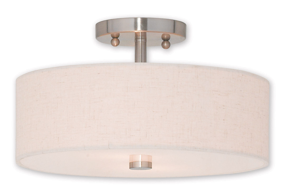 Livex Lighting Meridian Collection 2 Light Brushed Nickel Ceiling Mount in Brushed Nickel 52134-91