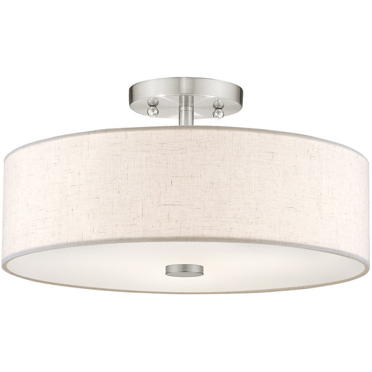 Livex Lighting Meridian Collection 3 Light Brushed Nickel Ceiling Mount in Brushed Nickel 52135-91