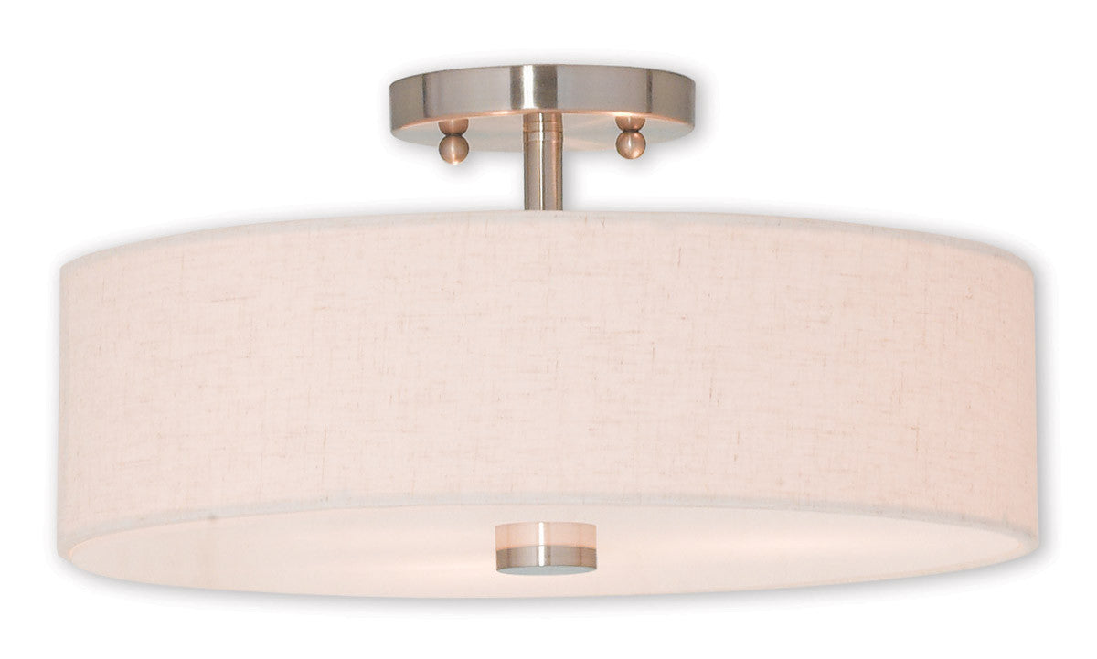 Livex Lighting Meridian Collection 3 Light Brushed Nickel Ceiling Mount in Brushed Nickel 52135-91