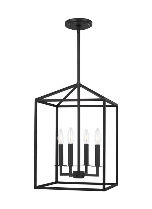 Generation Lighting Perryton transitional 4-light indoor dimmable small ceiling pendant hanging chandelier light in midnight black finish 5215004-112