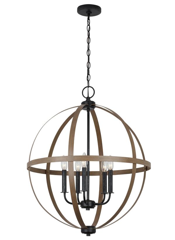 Generation Lighting Calhoun transitional 5-light indoor dimmable ceiling chandelier pendant light in stardust distressed oak finish 5251005-846