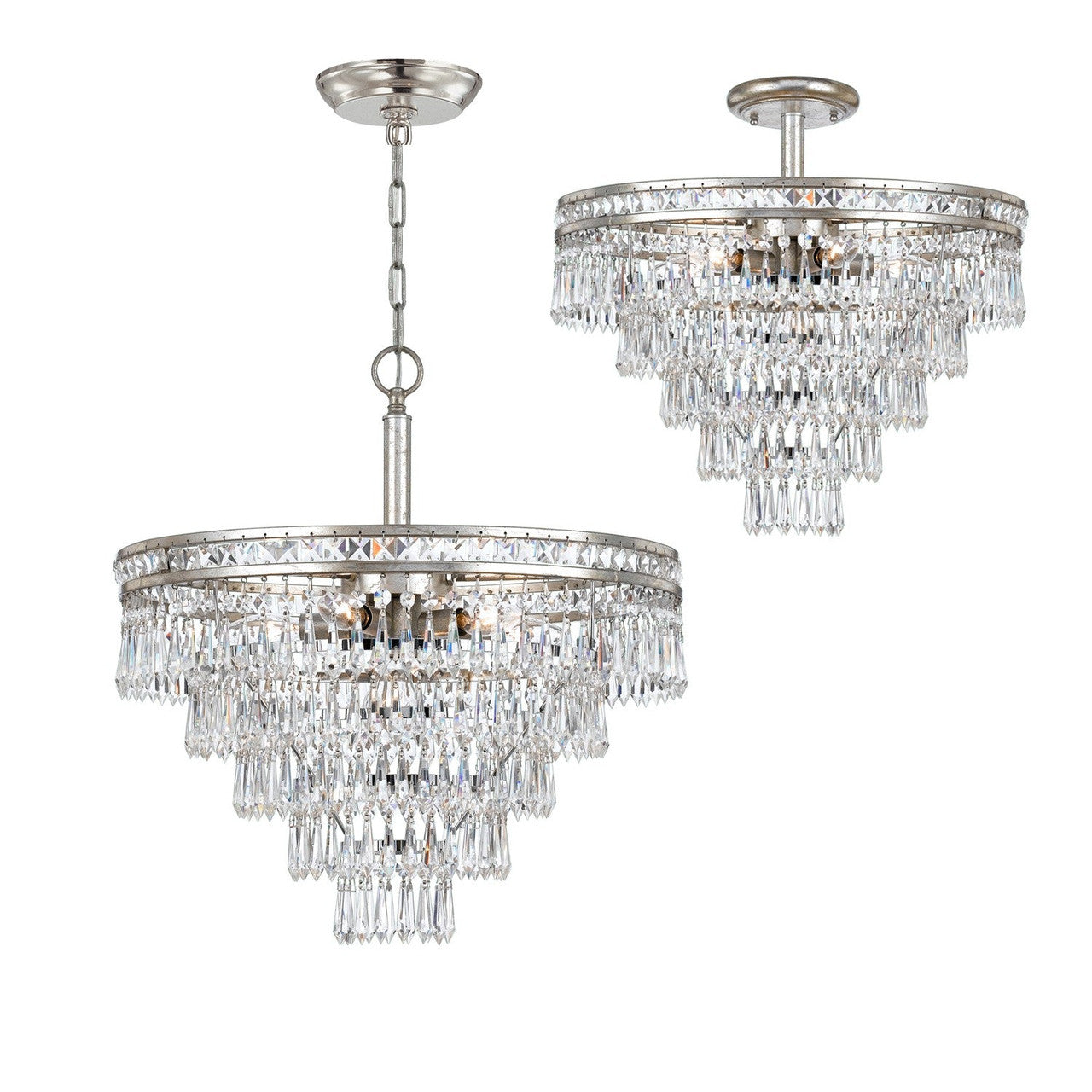 Crystorama Mercer 7 Light Hand Cut Crystal Olde Silver Convertible Chandelier 5264-OS-CL-MWP