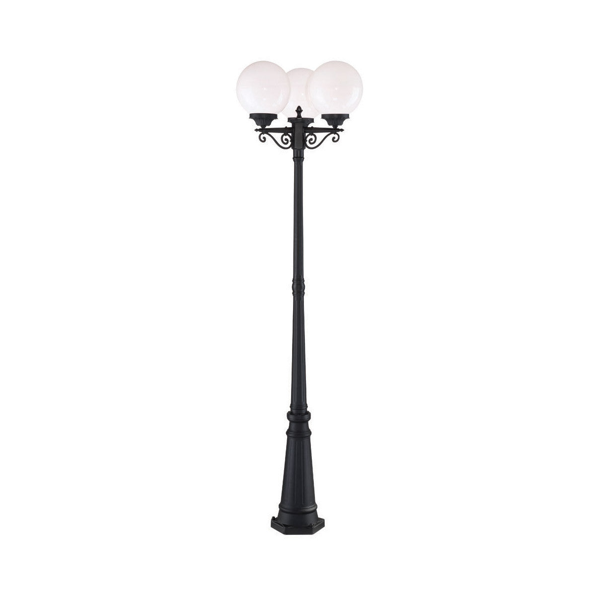 Acclaim Lighting Havana 3-Head Matte Black Surface Mount Post Light With White Acrylic Globe in Matte Black 5269BK/WH