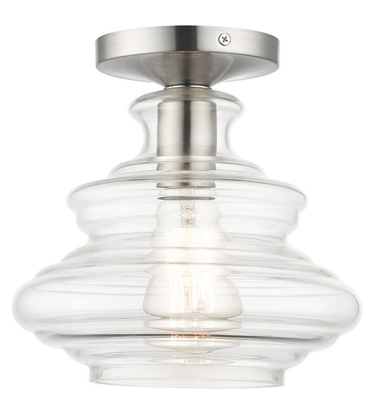 Livex Lighting Everett Collection 1 Light Brushed Nickel Semi-Flush with Chrome Finish Accents 52830-91