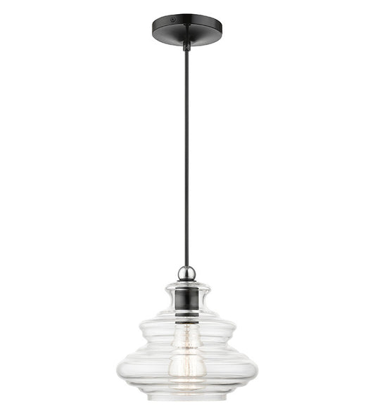 Livex Lighting Everett Collection 1 Light Shiny Black Pendant with Chrome Finish Accents 52831-68