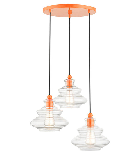 Livex Lighting Everett Collection 3 Light Shiny Orange Pendant Chandelier 52833-77