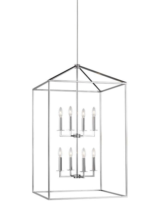 Generation Lighting Perryton transitional 8-light LED indoor dimmable extra large ceiling pendant hanging chandelier light in chrome silver finish 5315008EN-05