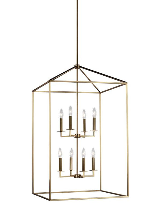 Generation Lighting Perryton transitional 8-light LED indoor dimmable extra large ceiling pendant hanging chandelier light in satin brass gold finish 5315008EN-848